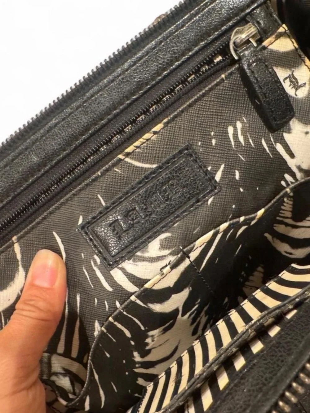 L.A.M.B. Black & Cream Patterned Satchel with Top Handles